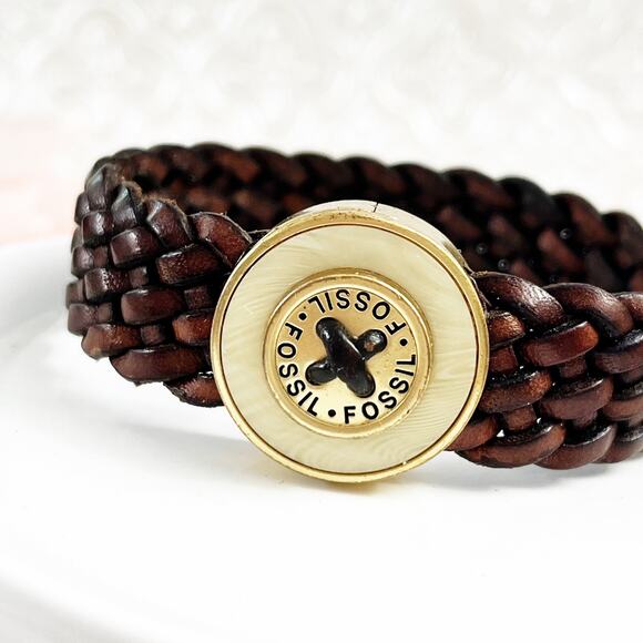 Fossil Braided Leather Magnetic Clasp Cuff Bracelet - Picture 3 of 6